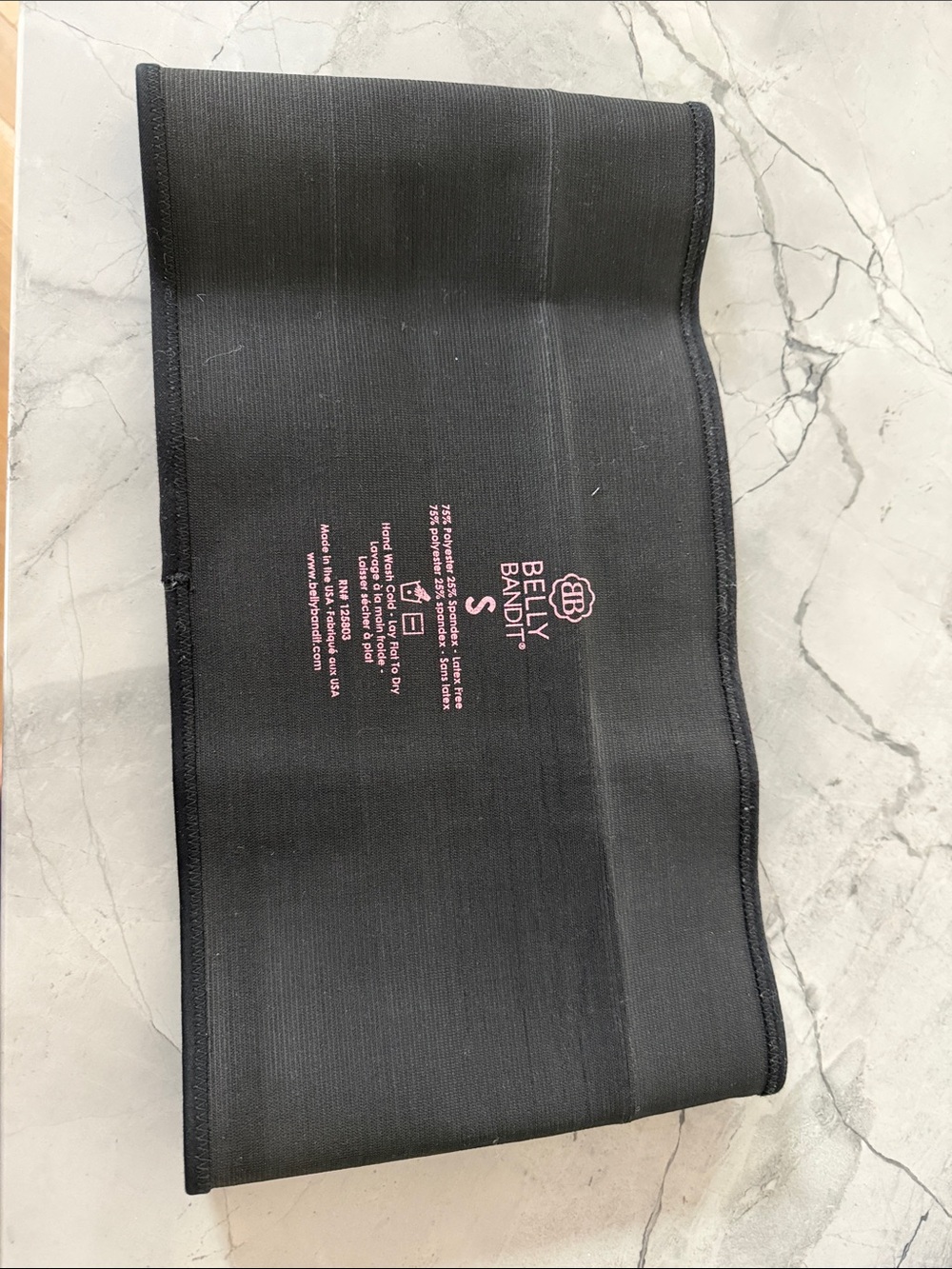 Belly Bandit Black Postpartum Waist Wrap with Pink Logo